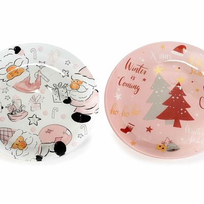 Round Christmas glass plates design in pink 14zero3 Sweet Santa