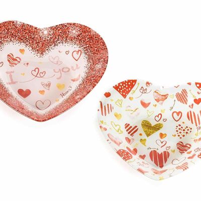 Herzförmige Glasteller mit Hearts in Love-Design