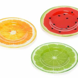 Assiettes rondes en verre motif fruits d'été