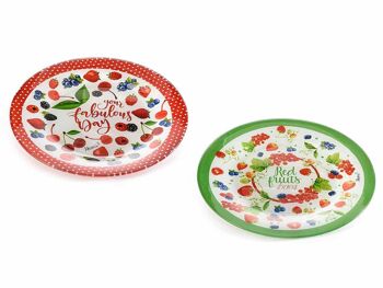 Assiettes rondes en verre motif fruits rouges 14zero3