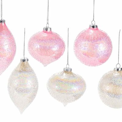 Decorations / decorations in frozen and pearly effect glass to hang in the display