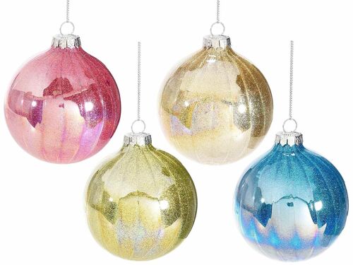 Palline natalizie da appendere in vetro colorato lucido e glitterato in espositore