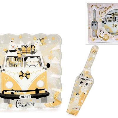 Christmas plates and glass cake server design 14zero3 Santa Gang in gift box