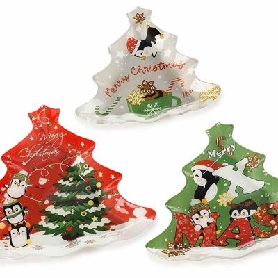 Glass Christmas plates with Christmas design Pinguino 14zero3 in set of 3 pcs