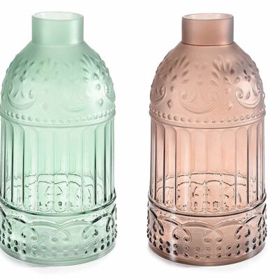 Vases in colored transparent glass with relief decorations