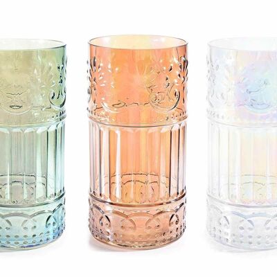 Vases en verre coloré avec décorations en relief