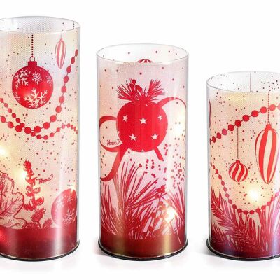 Decorated glass cylinder lamps with LED lights in a set of 3 pieces
