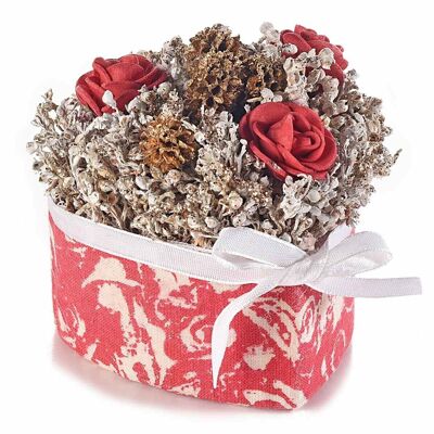Vasetti a cuore con rose artificiali, fiorellini glitterati e nastro decorativo
