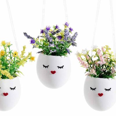 Plastic vase eggs with artificial flowers to hang