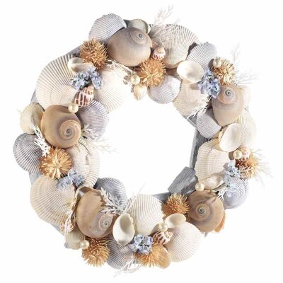 Wreaths of shells, wood and artificial flowers