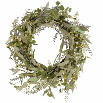 Wooden garlands with artificial flowers and leaves