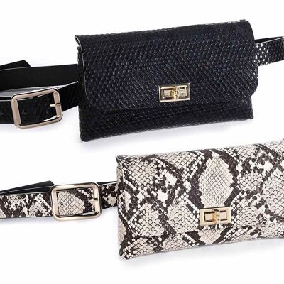 Python effect faux leather belt bags with adjustable belt