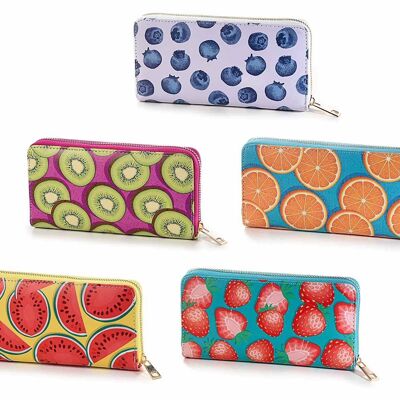 Porte-papier pour femme en simili cuir design 14zero3 Bit Fruit avec fermeture éclair