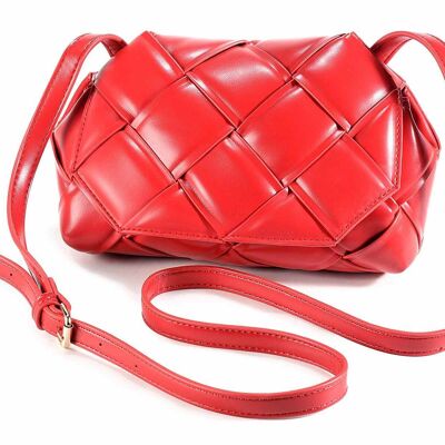 Women's woven shoulder bags in chilli red imitation leather