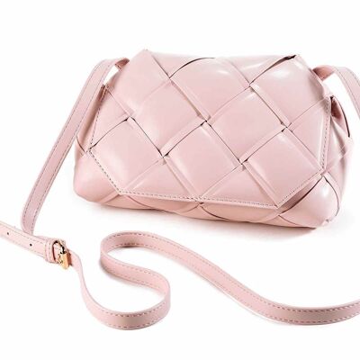 Women's woven shoulder bags in antique pink imitation leather