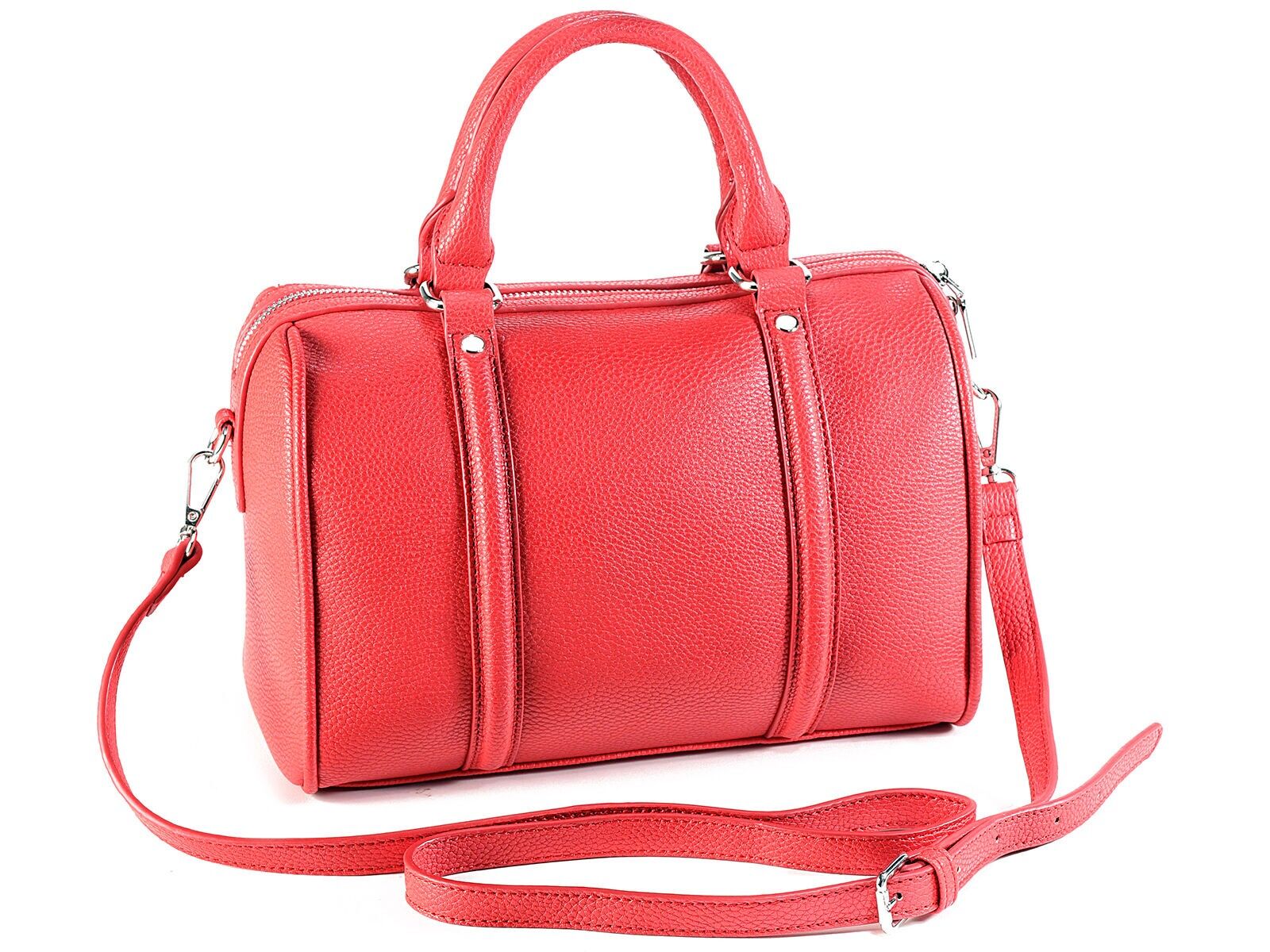 Borse a mano bauletto donna in similpelle martellata rosso fiamma con doppi manici, tracolla regolabile e removibile, chiusura a zip a doppio cursore