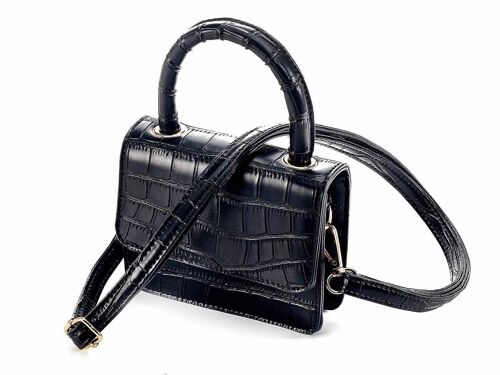 Borse mini bag a mano donna in similpelle nera effetto coccodrillo con manico e tracolla