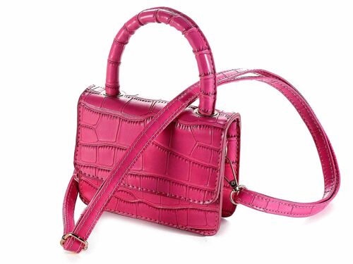 Borse mini bag a mano donna in similpelle rosa rasperry effetto coccodrillo con manico e tracolla