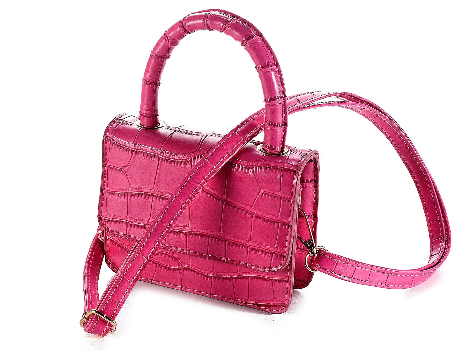 Borse mini bag a mano donna in similpelle rosa rasperry effetto coccodrillo con manico e tracolla