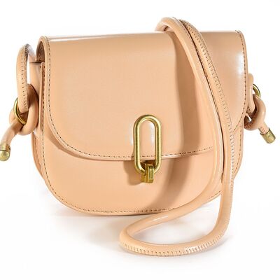 Bolso bandolera beige efecto piel con cierre de vuelta frontal