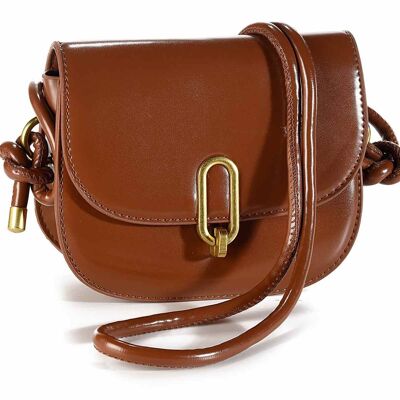 Shoulder bags in brown imitation leather and golden details with front twist closure