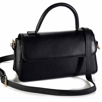 Women's bags in black imitation leather with adjustable and removable shoulder strap, hand handle and zip closure and front with magnetic buttons