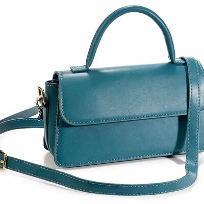 Women's shoulder and handbags in petrol green imitation leather with zip closure and front with magnetic buttons