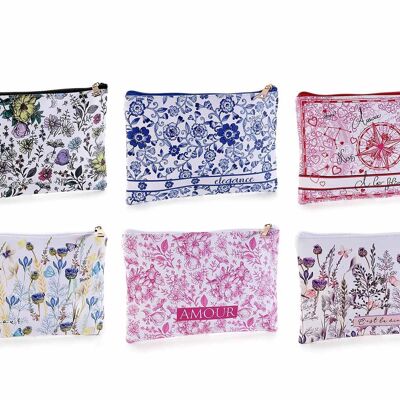 Clutch aus Kunstleder mit eleganten Blumenprints, Schriftzug und Reißverschluss