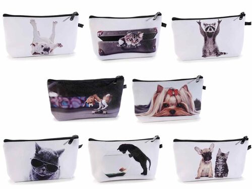 Trousse in simil pelle linea "Funny animals", stampe con animali e chiusura con cerniera - design 14zero3
