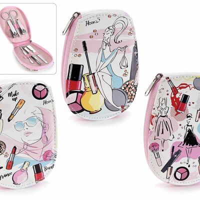 Manicure set with 6 "Trucchi" design accessories, imitation leather case and zip closure - design 14zero3