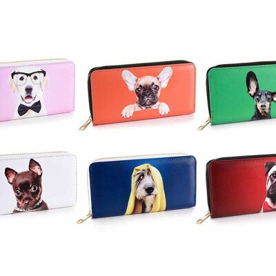 Women's faux leather dog wallet with zip and "Pet Color" print - design 14zero3