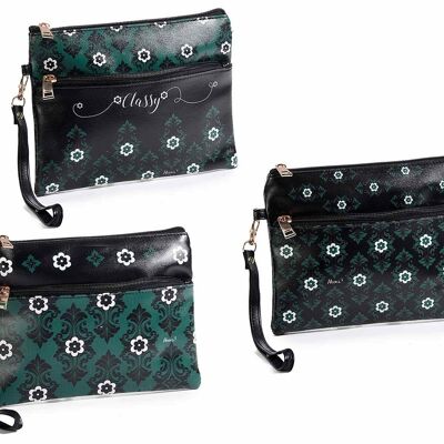 Clutch handbags in imitation leather with double pocket and zip "Winter pattern" - design 14zero3