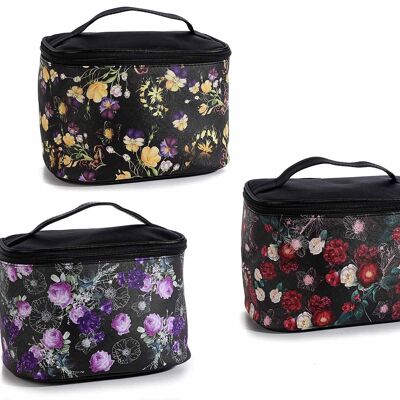 Beauty case donna om similpelle con manico e zip stampa a fiori "Winter flowers" - design 14zero3