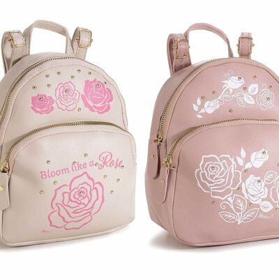 Women's faux leather backpacks with "RoseHearts" print