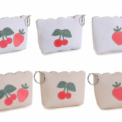 Strawberry and cherry coin cases in colored imitation leather with flower