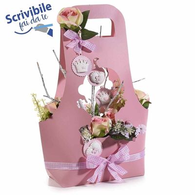 Cestas porta flores en forma de niña en papel rosa semi-repelente al agua, grabable, DIY, perfecto para flores de recuerdo de boda, bautizos/nacimientos diseño 14zero3