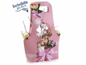 Paniers porte-fleurs en forme de fille en papier rose semi-hydrofuge inscriptible, DIY, parfait pour fleurs de faveur de mariage, baptêmes/naissances design 14zero3