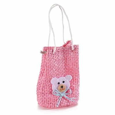 Pink paper bags with teddy bear decoration and handles