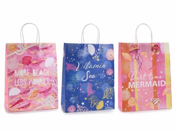 Grands sacs/enveloppes en papier, motif "Au fond de la mer" avec imprimés maritimes