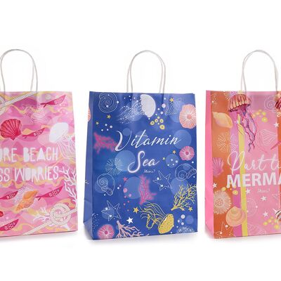 Grands sacs/enveloppes en papier, motif "Au fond de la mer" avec imprimés maritimes