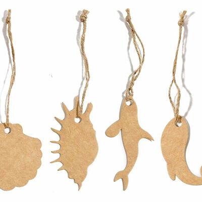 Sea themed tags / labels in natural-coloured cardboard in a pack of 40 pieces