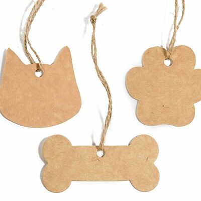 Dog cat tags / labels in natural color cardboard in a pack of 30 pieces, design 14zero3