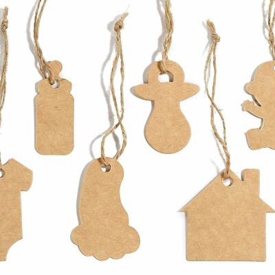 Birth favor tag / label in natural-coloured cardboard in a pack of 36 pieces, design 14zero3