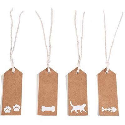 Pack of 50 natural paper labels with "Pets" print and white cord design 14zero3