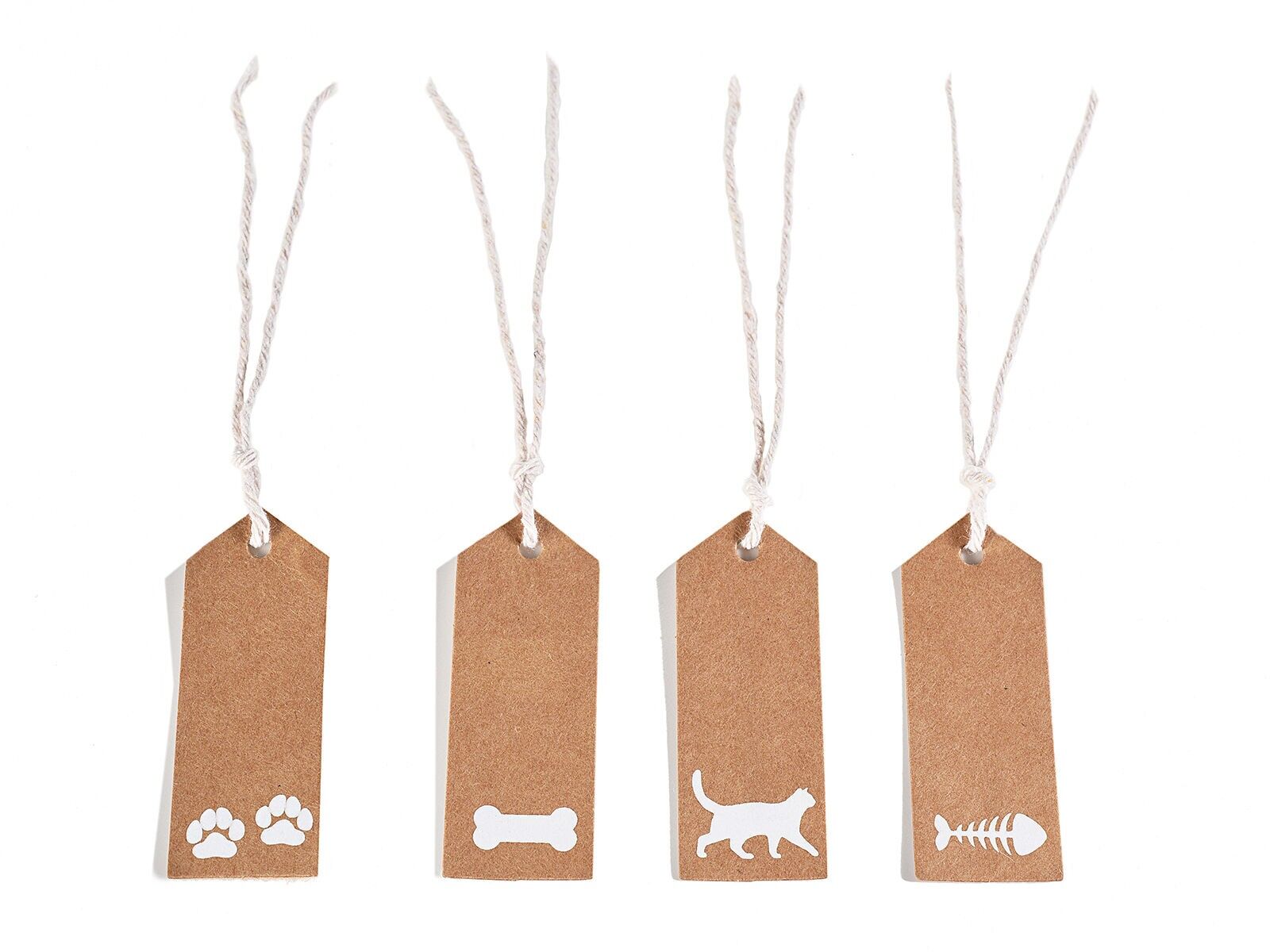 Pack de 50 etiquetas de papel natural con estampado "Mascotas" y diseño de cordón blanco 14zero3