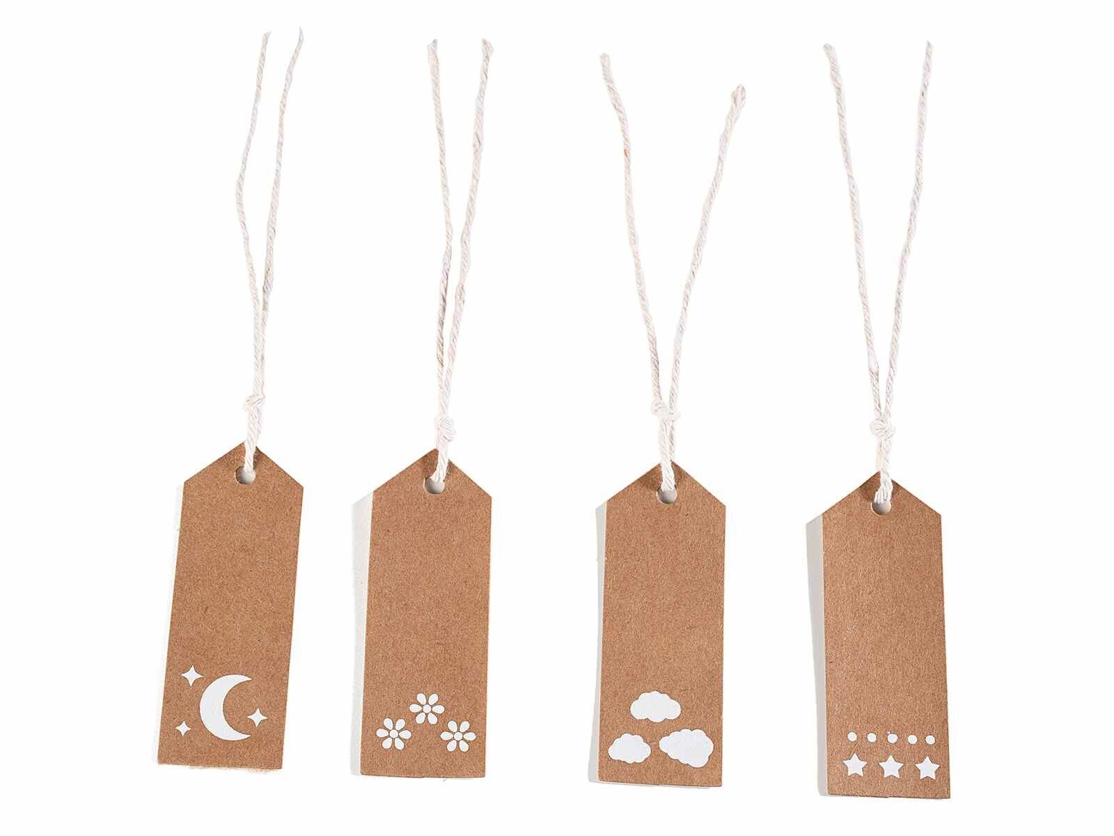 Pack of 50 natural paper labels with "Cielo e Terra" print and white cord 14zero3