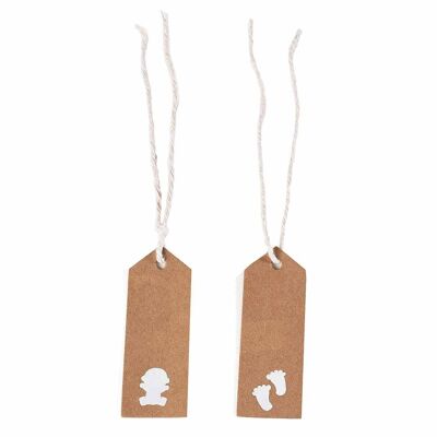 Pack of 50 natural paper tags with "Birth" print and 14zero3 white cord