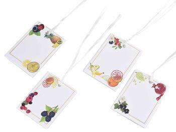 Pack de 25 cartes en papier blanc avec imprimés "Frutti" et ruban de satin blanc 14zero3
