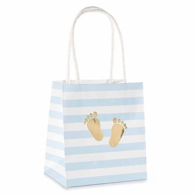 Packs de 25 bolsas de papel con rayas blancas y azules y pies dorados para niños