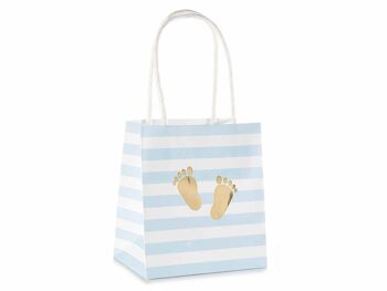 Paquets de 25 sacs en papier à rayures blanches et bleues et pieds dorés pour enfants